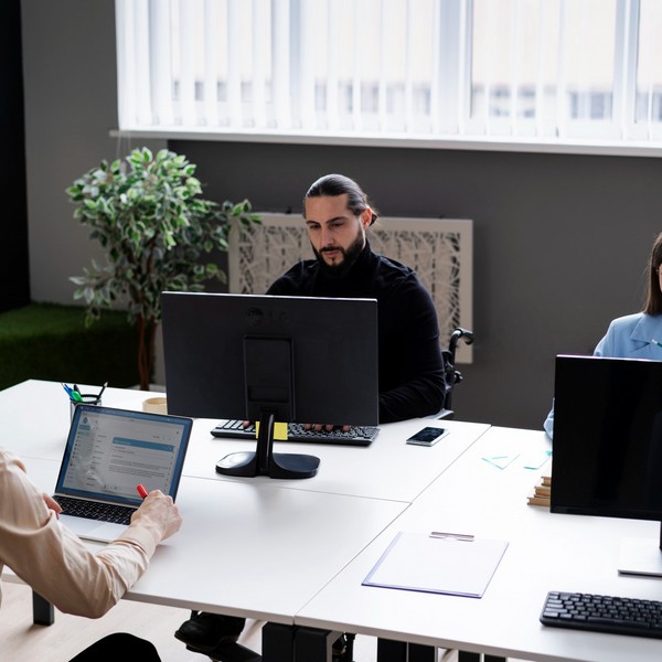 Logic8 team collaborating